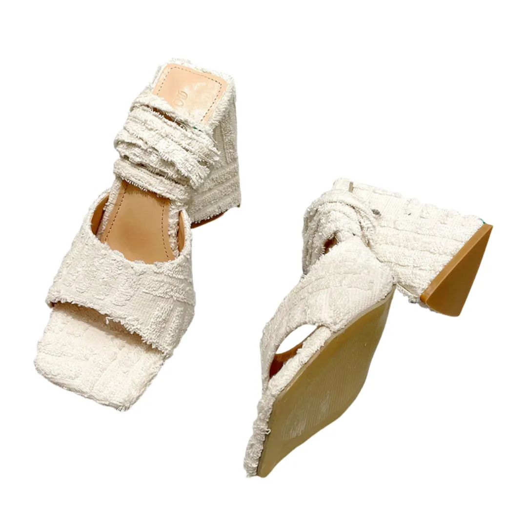 Lace-Up Multi Strap Open Toe Chunky Heel