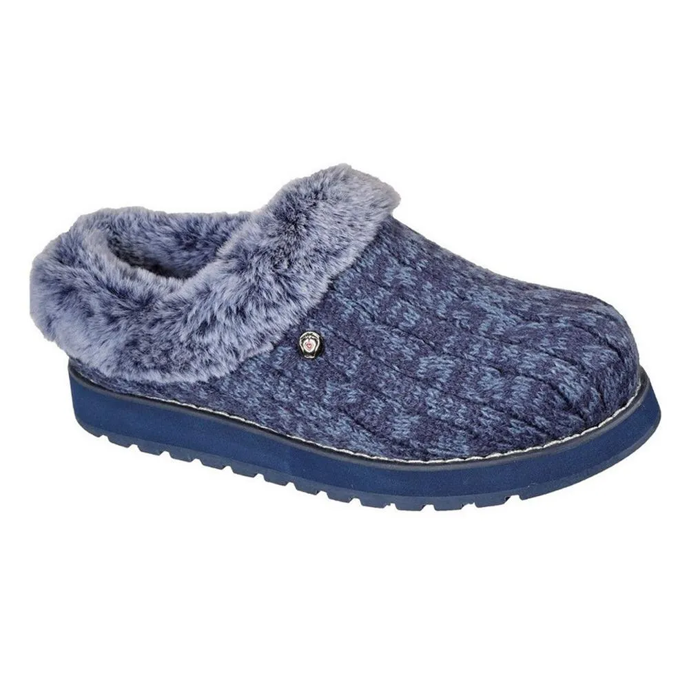 Ladies Skechers Keepsakes Ice Angel Blue Faux Fur Wedge Slippers 31204/NVBL