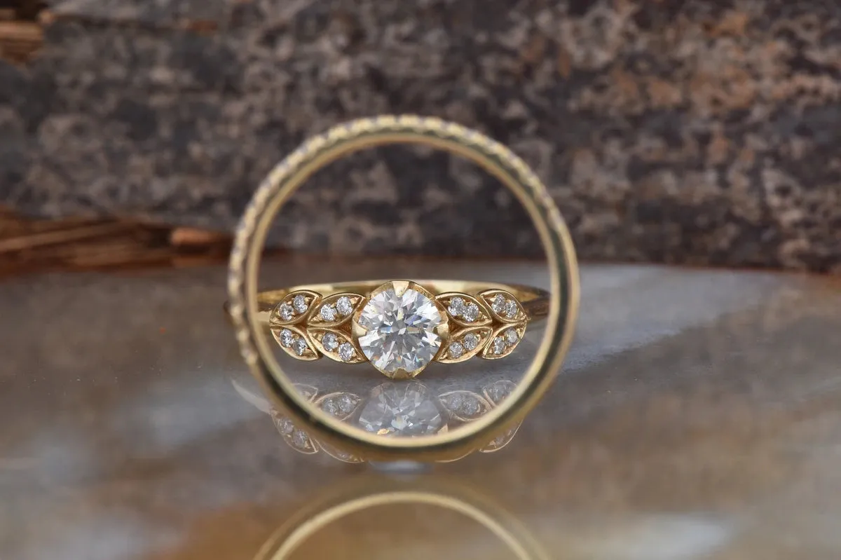 Leaf engagement ring diamond-Art deco wedding set-Diamond leaf ring-Gold Ring -Promise ring-Leaf rings set-Engagement set-Bridal set ring