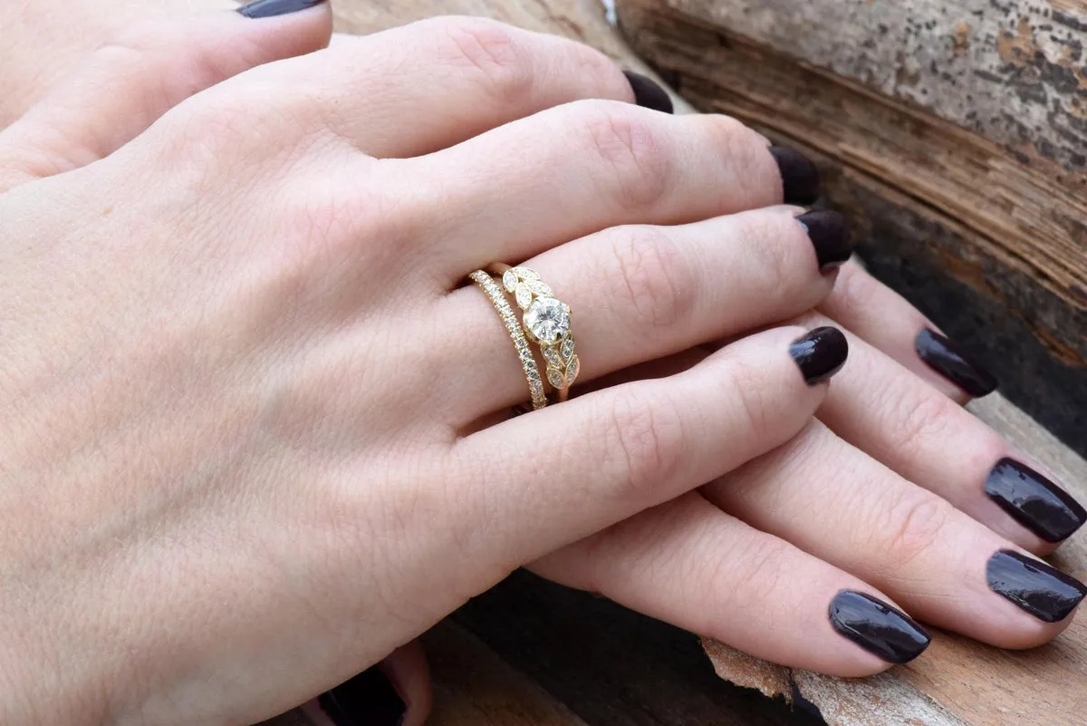 Leaf engagement ring diamond-Art deco wedding set-Diamond leaf ring-Gold Ring -Promise ring-Leaf rings set-Engagement set-Bridal set ring