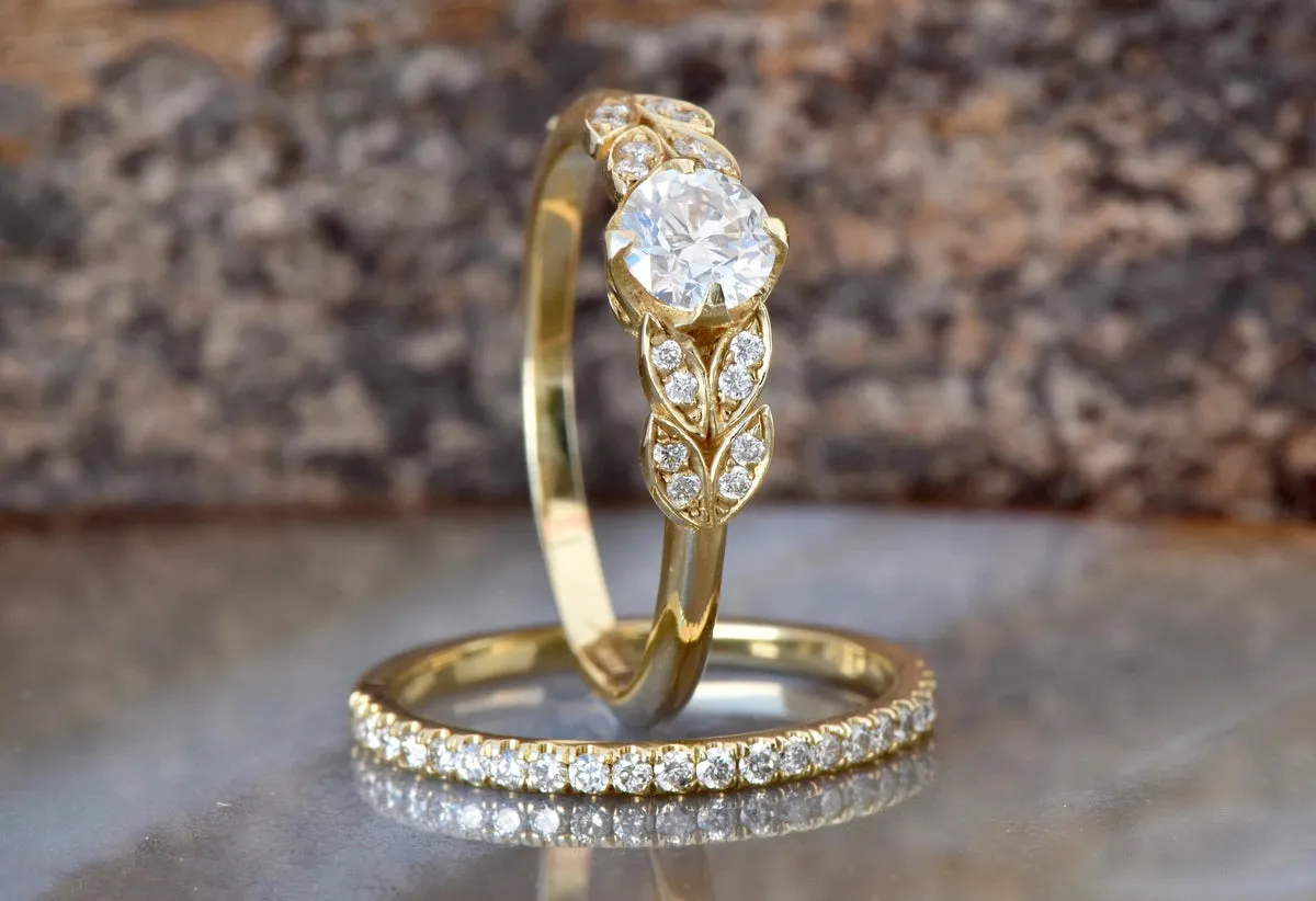 Leaf engagement ring diamond-Art deco wedding set-Diamond leaf ring-Gold Ring -Promise ring-Leaf rings set-Engagement set-Bridal set ring