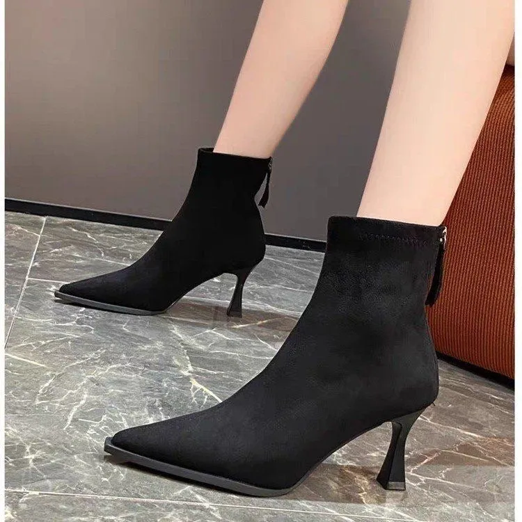 Leopard Pointed Toe Stiletto Heel Ankle Boots For Women