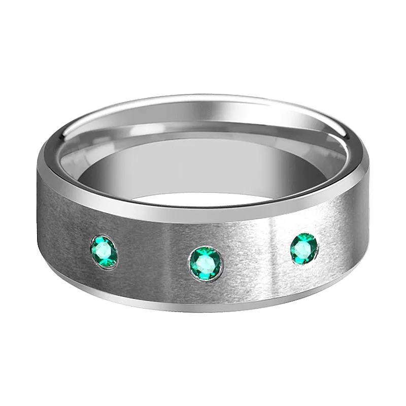 LEVI | Tungsten Ring 3 Green Emerald Setting