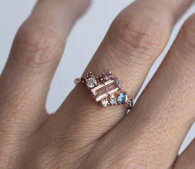 Lila Morganite Cluster Ring Set