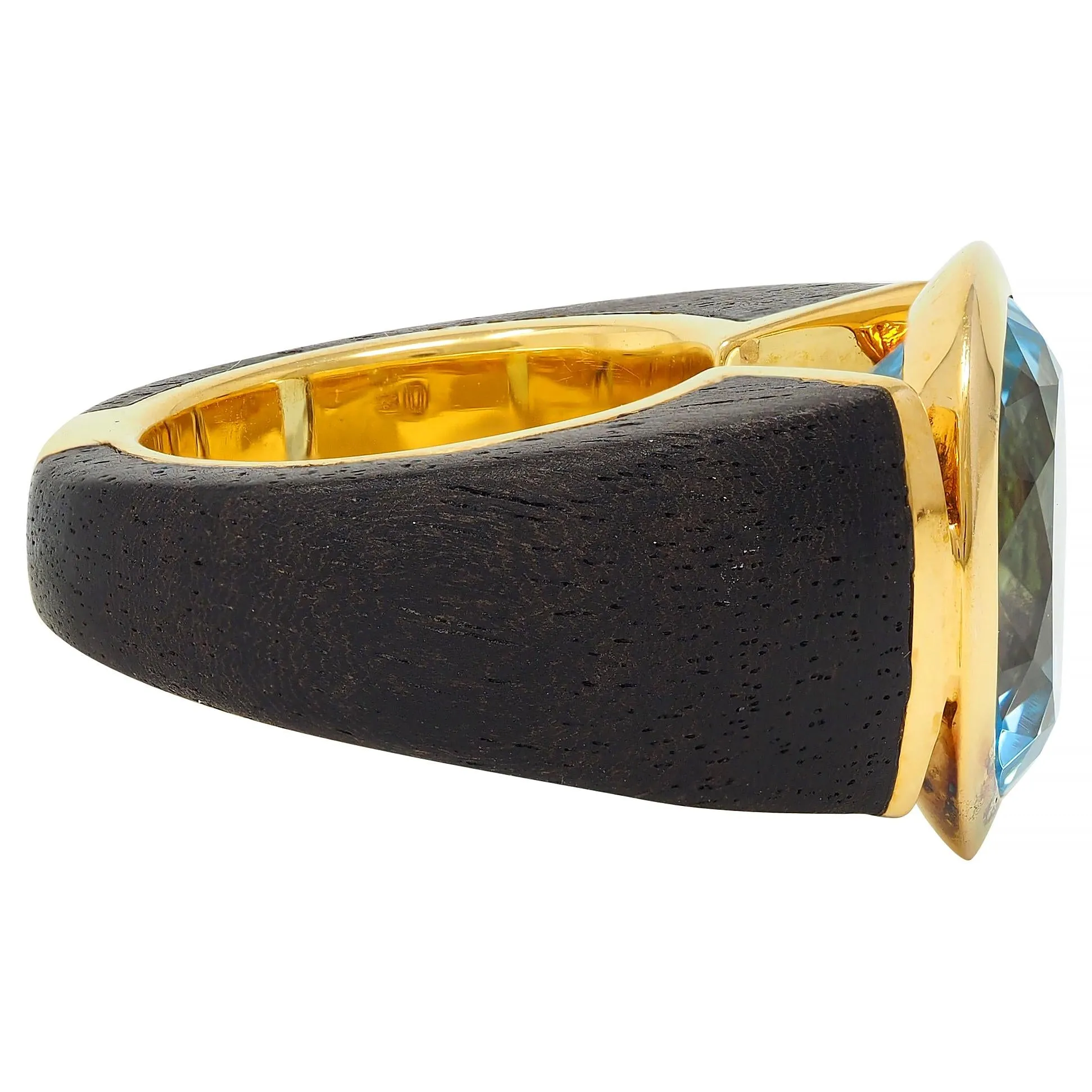 Lotus Arts de Vivre 11.95 CT Topaz Dark Wood 18 Karat Gold Floating Cocktail Ring