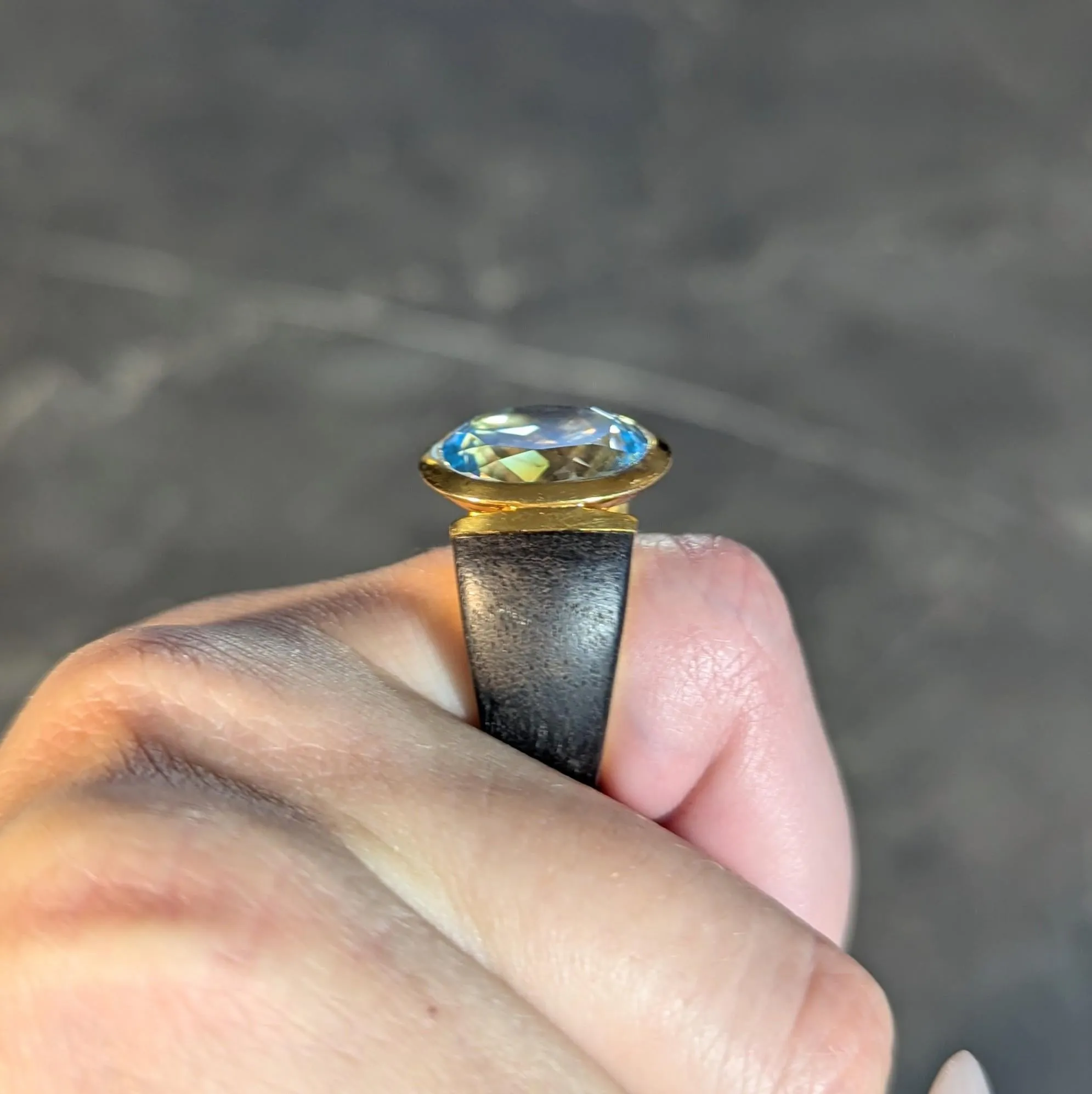 Lotus Arts de Vivre 11.95 CT Topaz Dark Wood 18 Karat Gold Floating Cocktail Ring