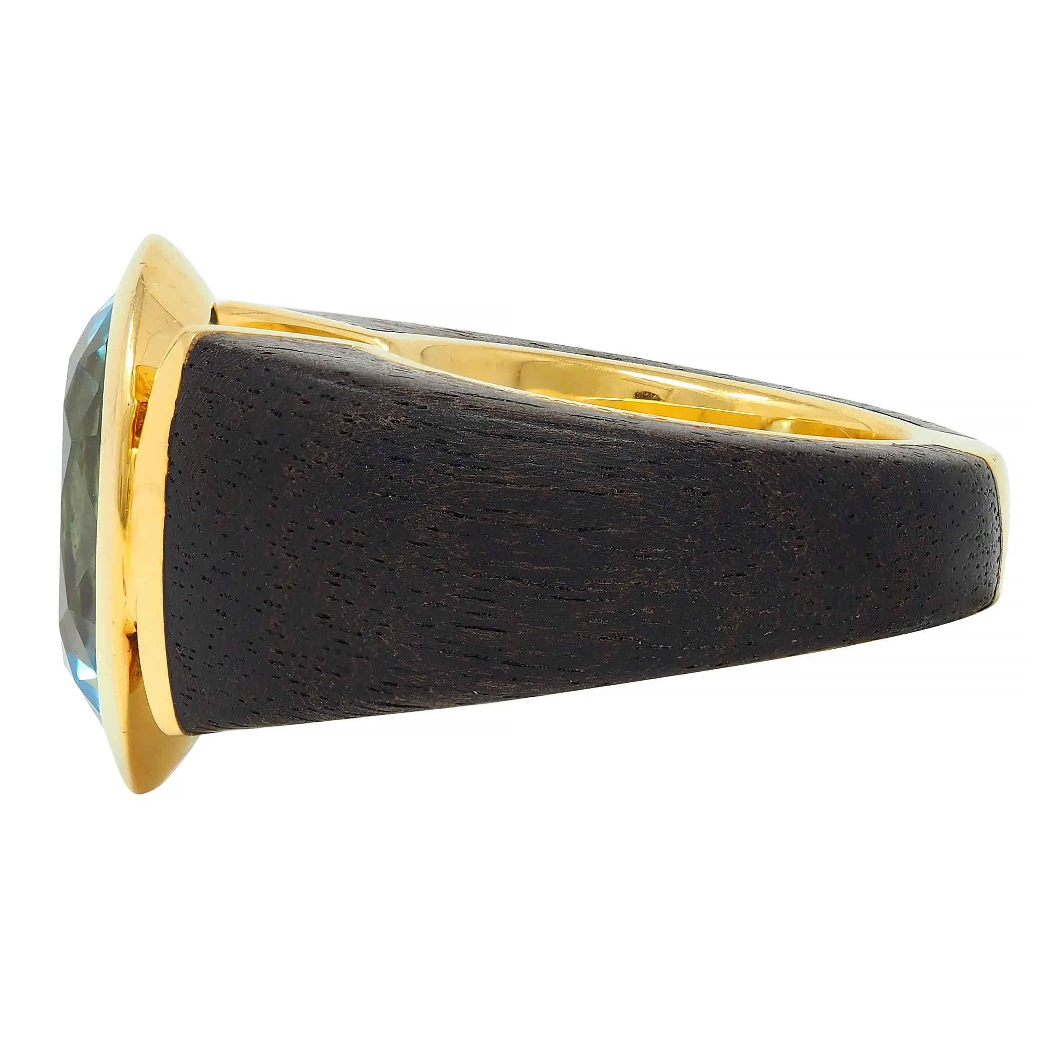 Lotus Arts de Vivre 11.95 CT Topaz Dark Wood 18 Karat Gold Floating Cocktail Ring
