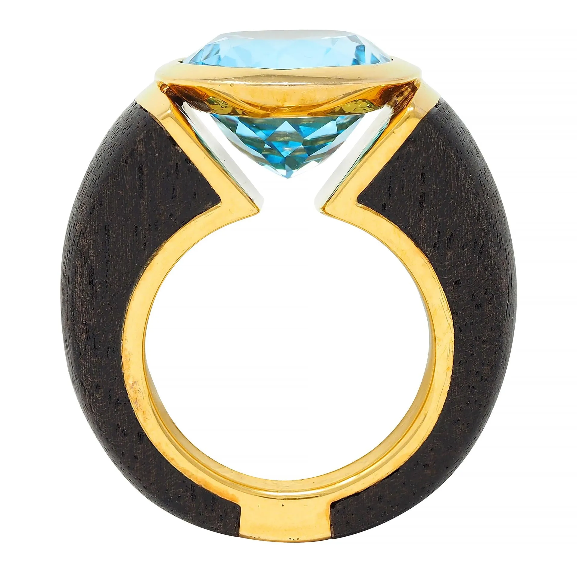 Lotus Arts de Vivre 11.95 CT Topaz Dark Wood 18 Karat Gold Floating Cocktail Ring