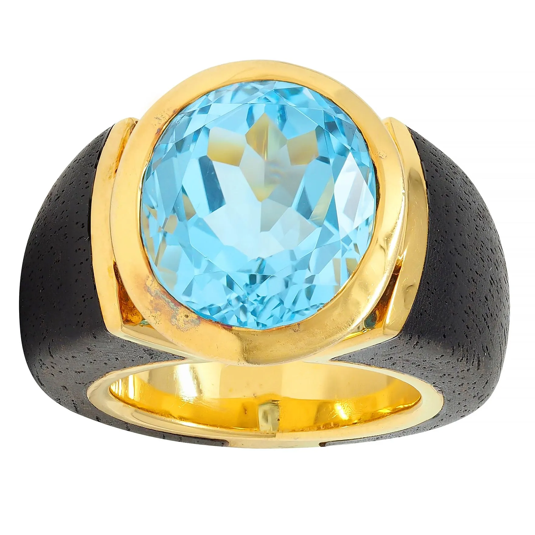 Lotus Arts de Vivre 11.95 CT Topaz Dark Wood 18 Karat Gold Floating Cocktail Ring