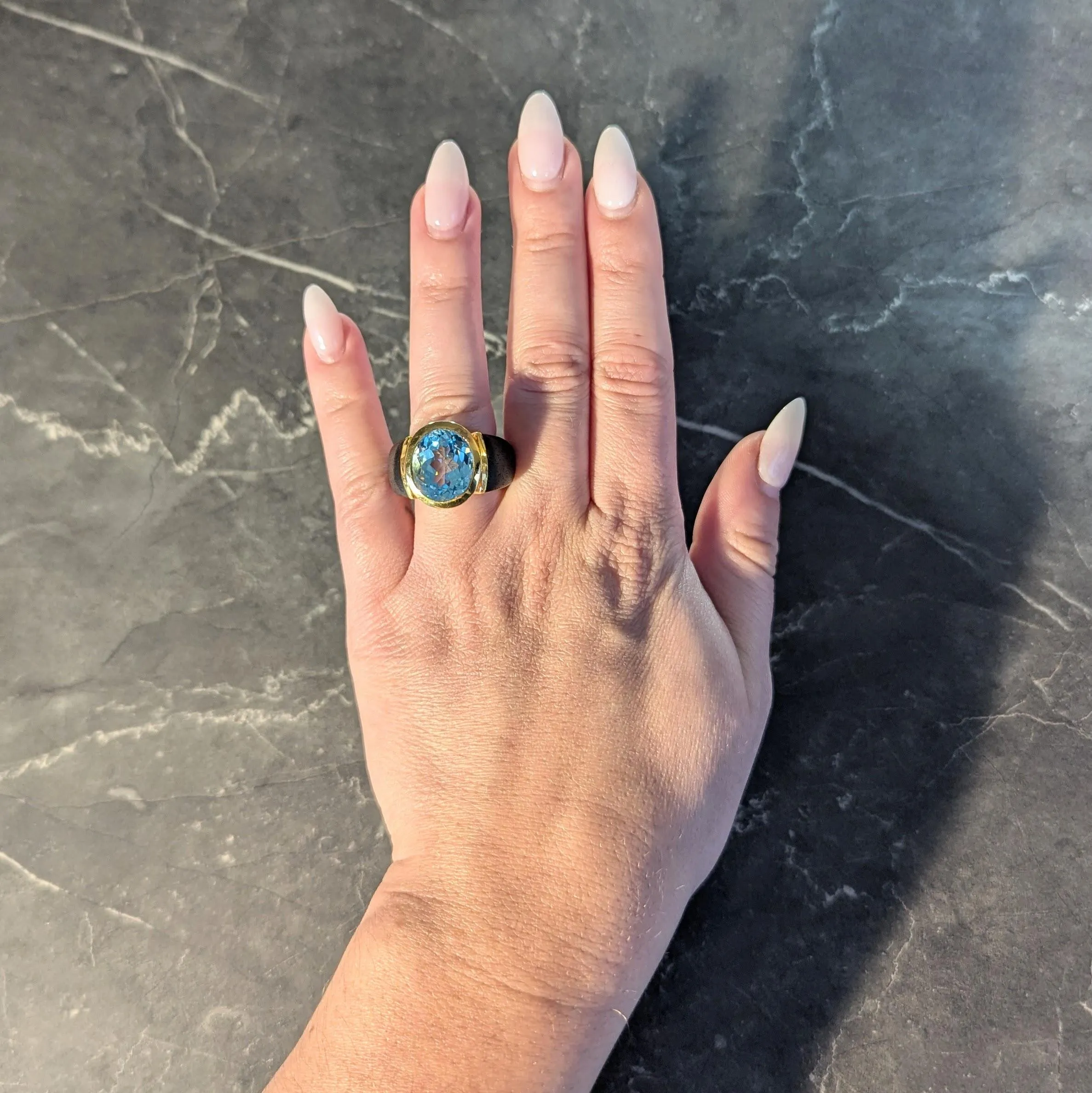 Lotus Arts de Vivre 11.95 CT Topaz Dark Wood 18 Karat Gold Floating Cocktail Ring