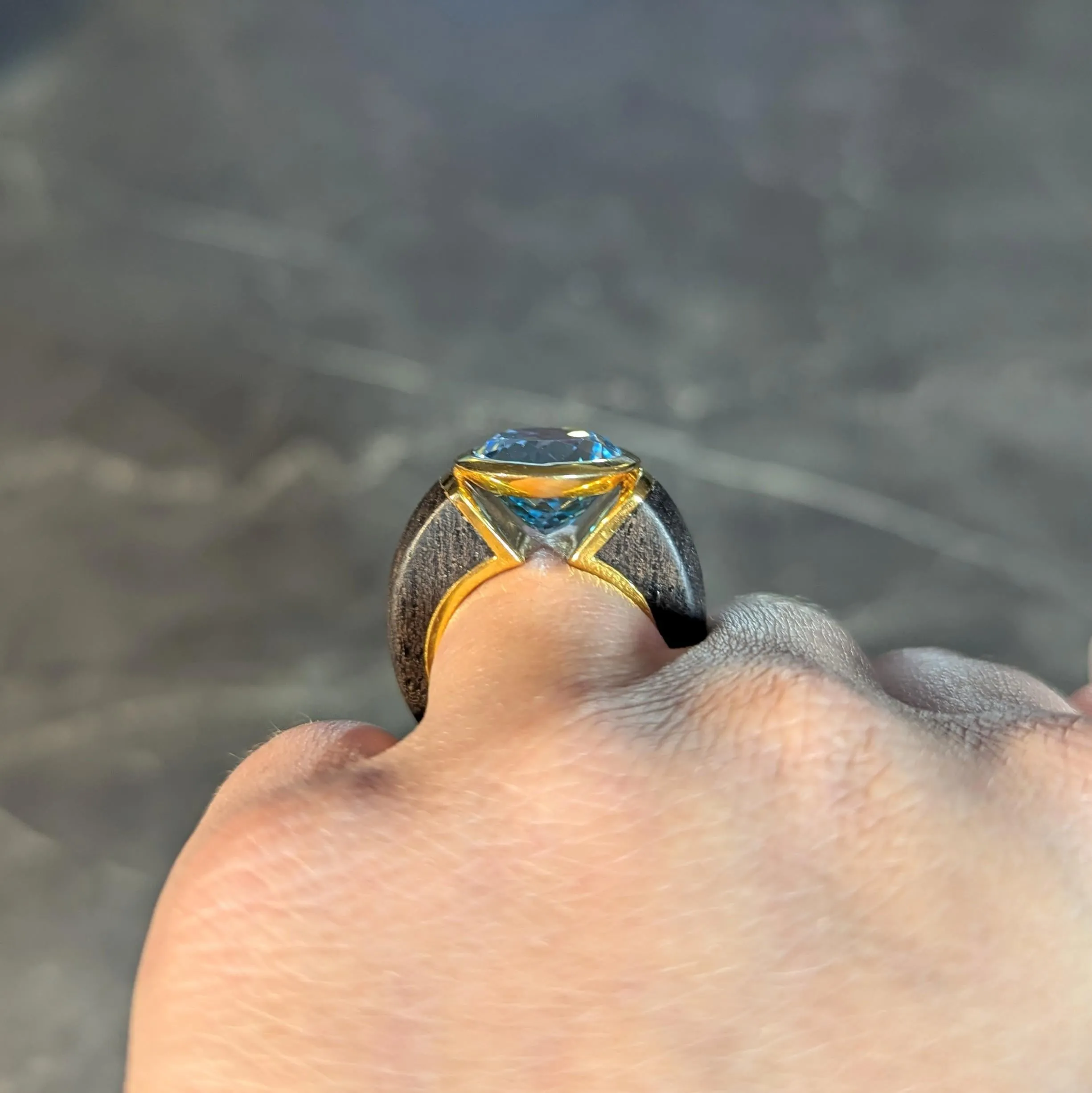 Lotus Arts de Vivre 11.95 CT Topaz Dark Wood 18 Karat Gold Floating Cocktail Ring