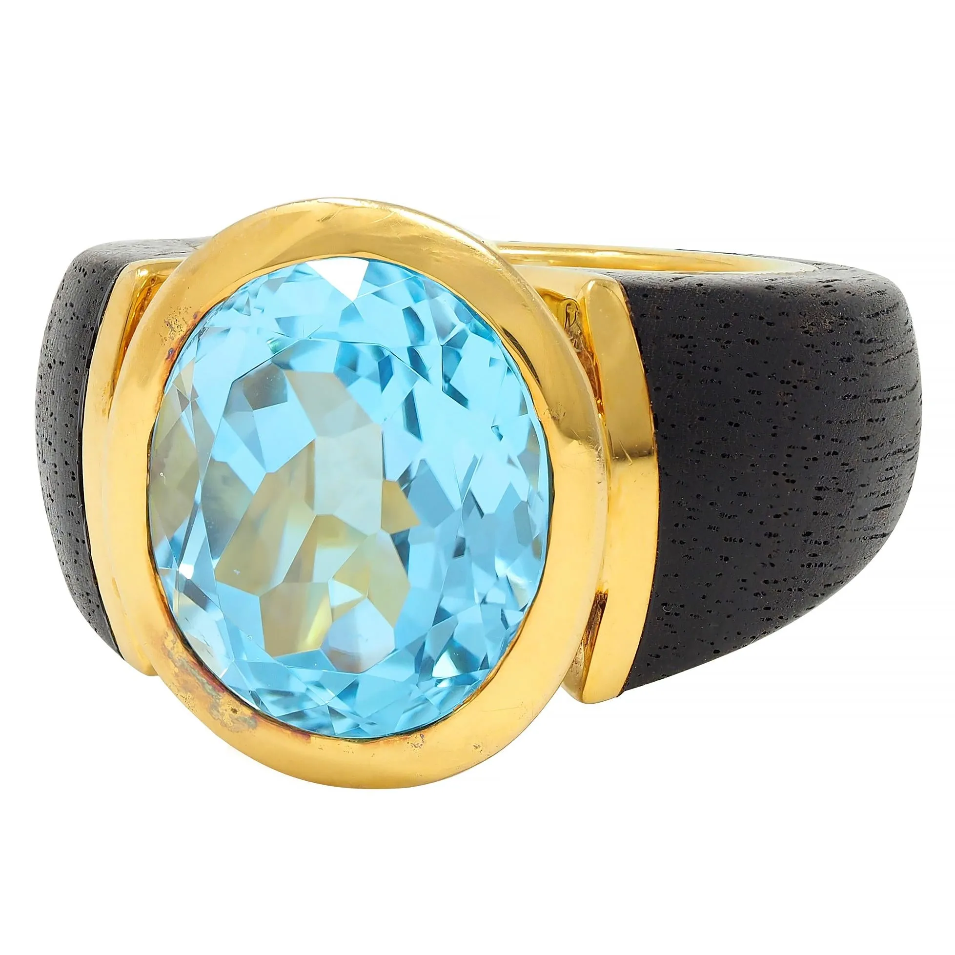 Lotus Arts de Vivre 11.95 CT Topaz Dark Wood 18 Karat Gold Floating Cocktail Ring