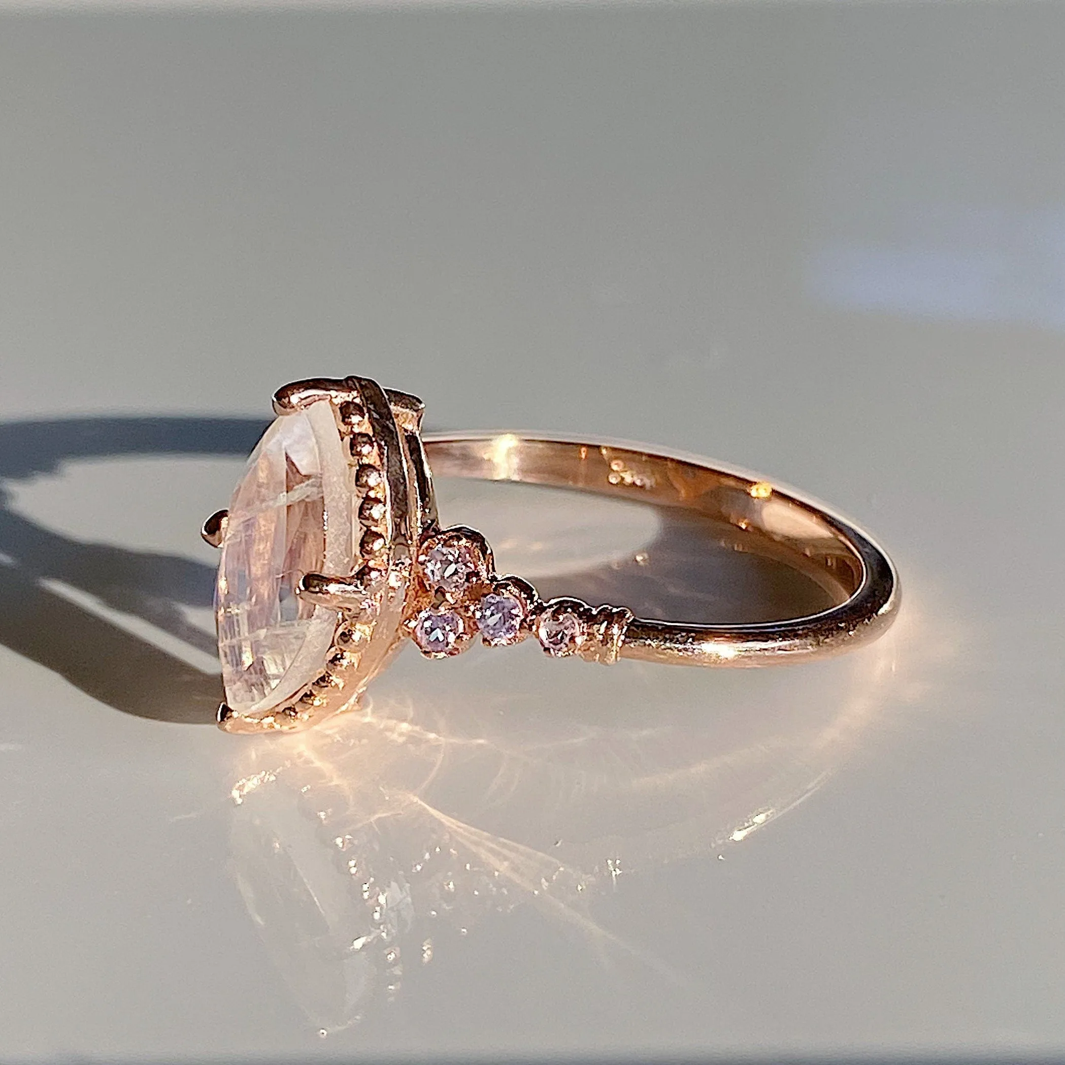 Lovestruck moonstone and tanzanite ring