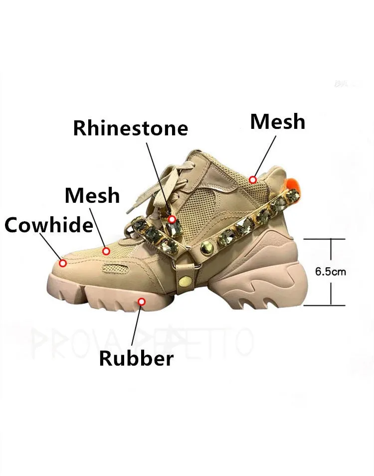 Luxury Rhinestone Genuine Leather Sneakers Women Plush In Non-Slip Dad Shoes Woman Front Lace-Up Outdoor Scarpe