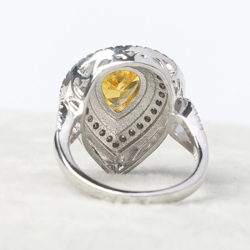 Luxury Yellow Heart Sterling Silver Engagement Ring Women Anniversary Gift