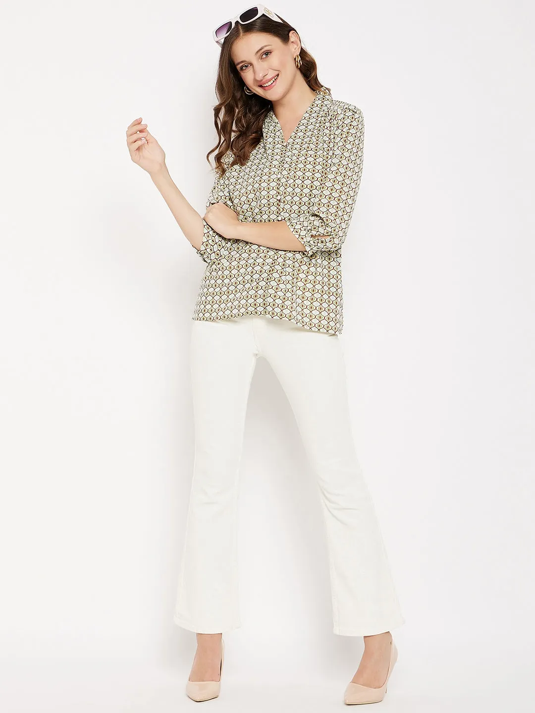Madame V-Neck Buttoned Blue Top