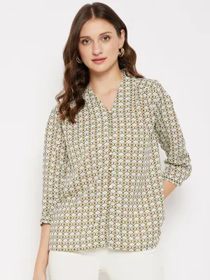 Madame V-Neck Buttoned Blue Top