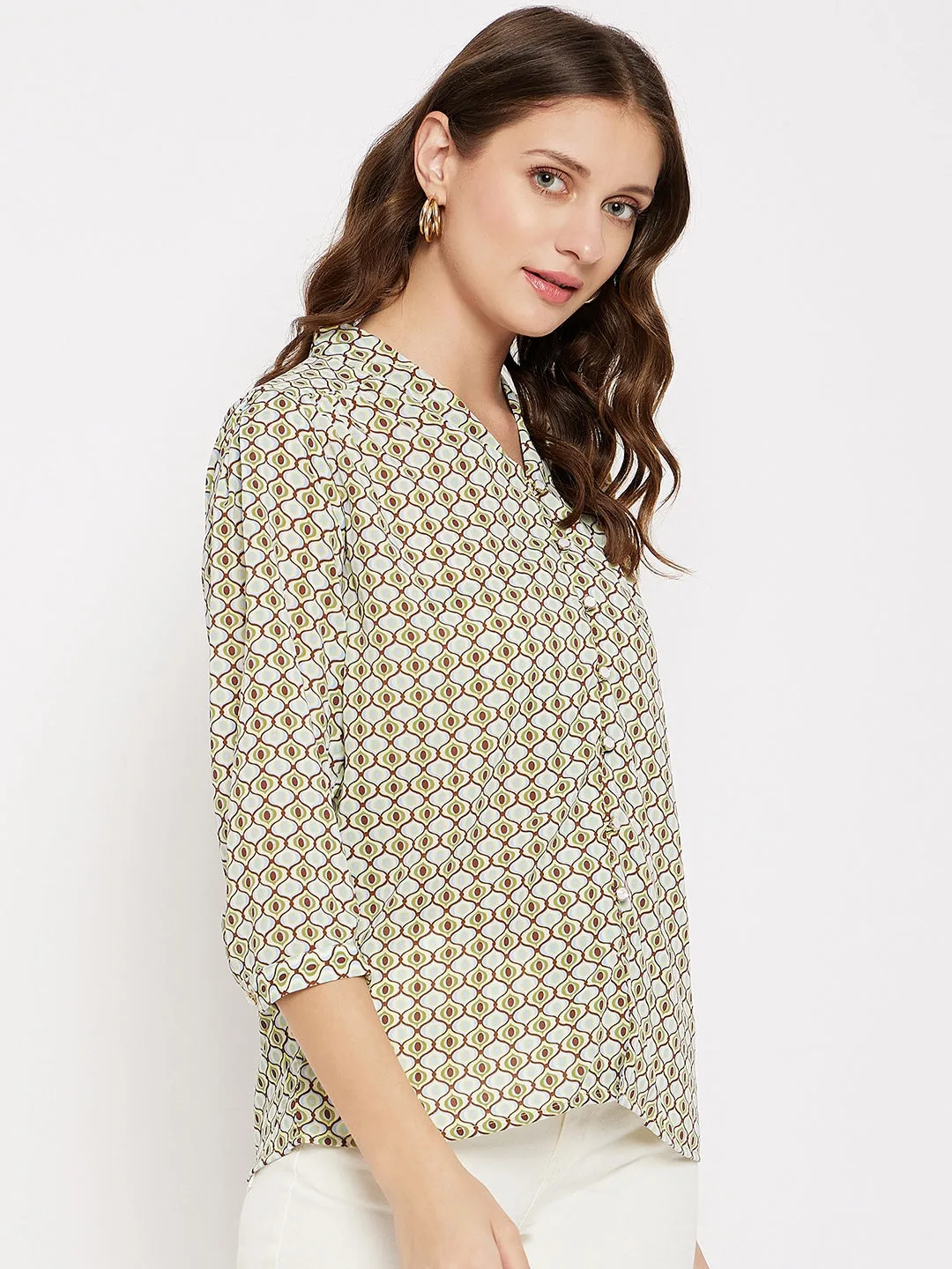 Madame V-Neck Buttoned Blue Top