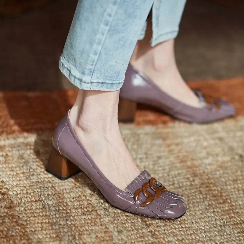 Masie Vintage Fringed Buckle Pumps