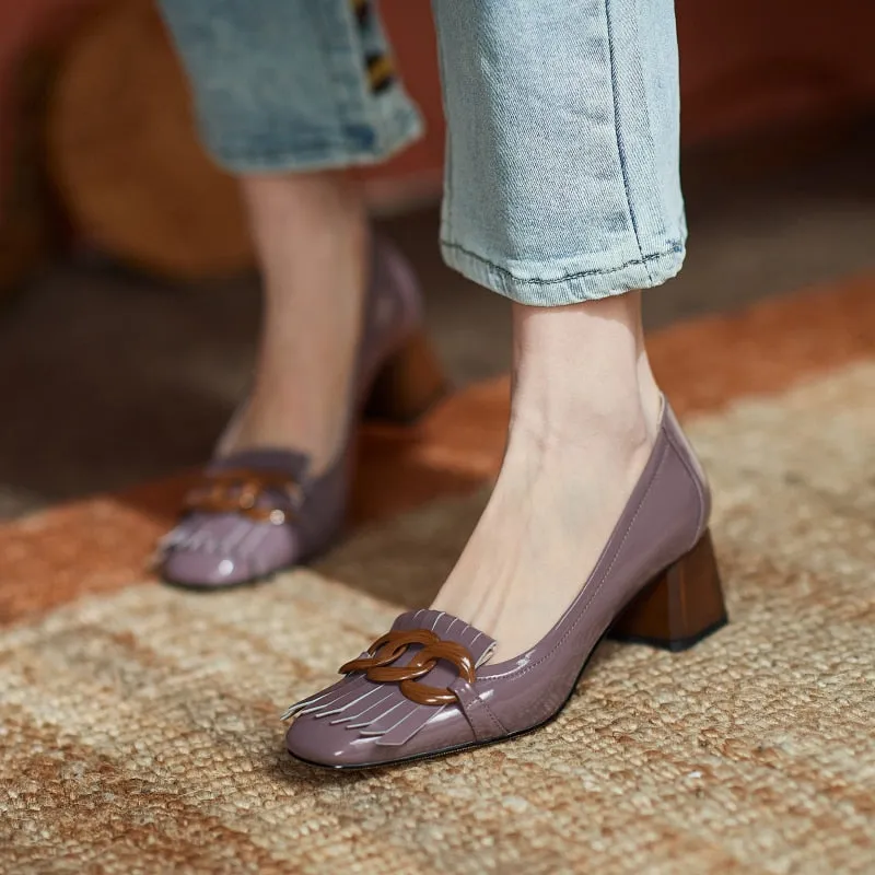 Masie Vintage Fringed Buckle Pumps