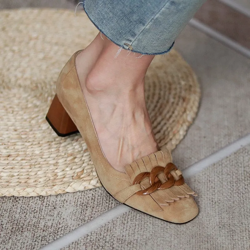 Masie Vintage Fringed Buckle Pumps