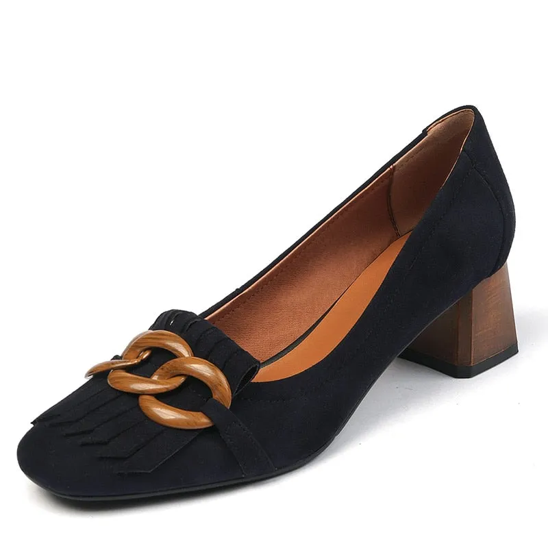 Masie Vintage Fringed Buckle Pumps