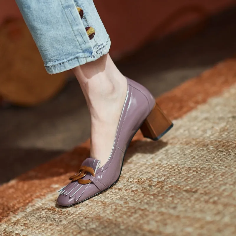 Masie Vintage Fringed Buckle Pumps