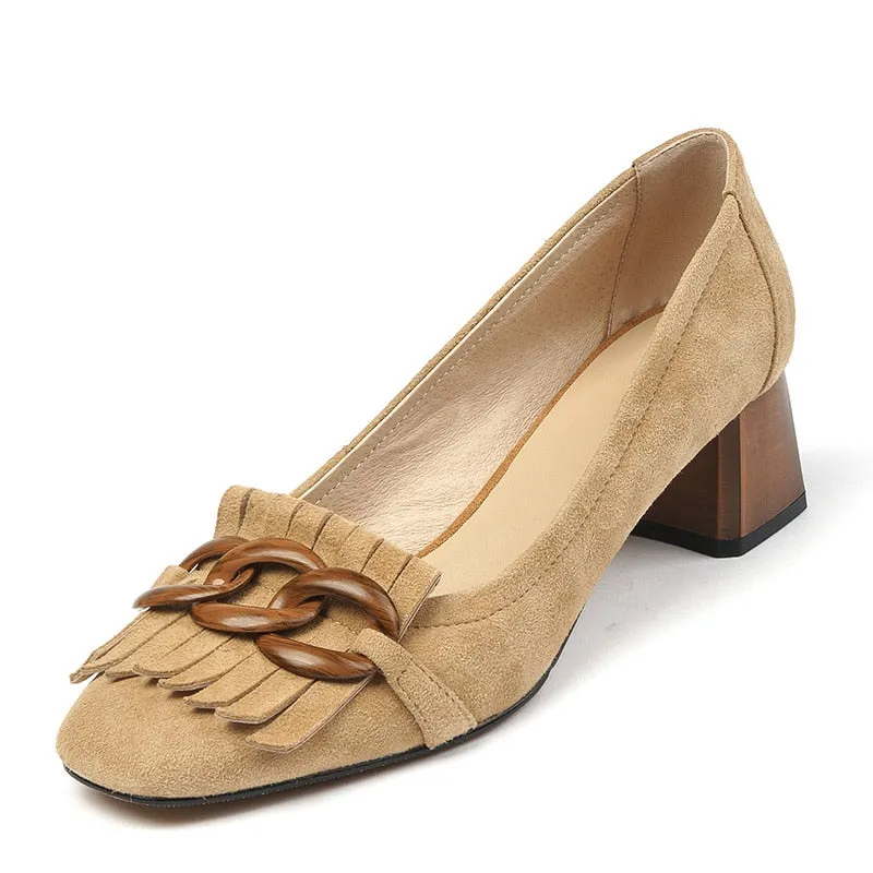 Masie Vintage Fringed Buckle Pumps