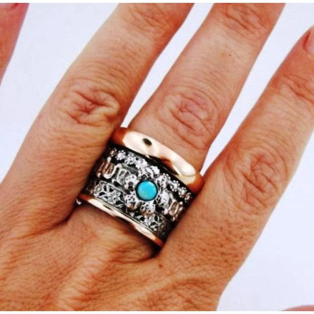 Meditation ring Floral silver 9 carat gold ring