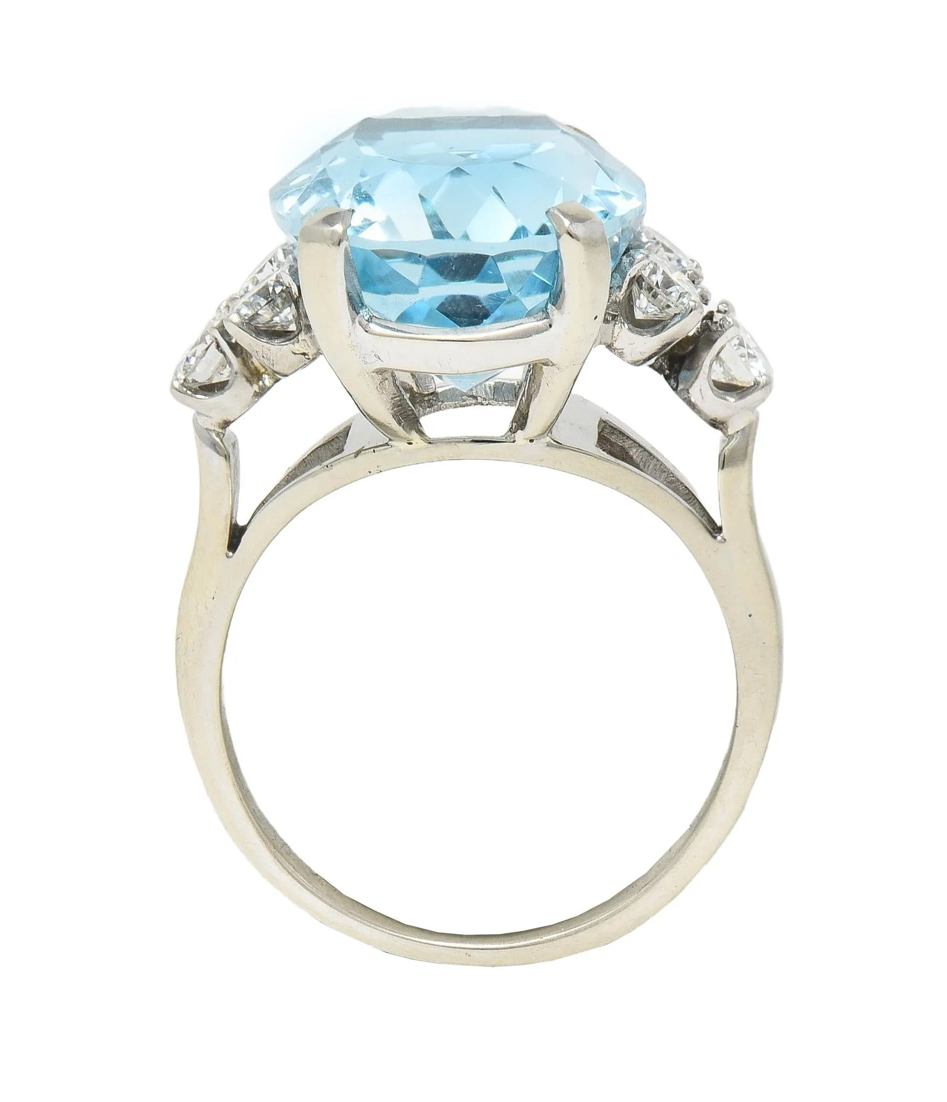 Mid-Century 10.59 CTW Aquamarine Diamond 14 Karat White Gold Vintage Cocktail Ring