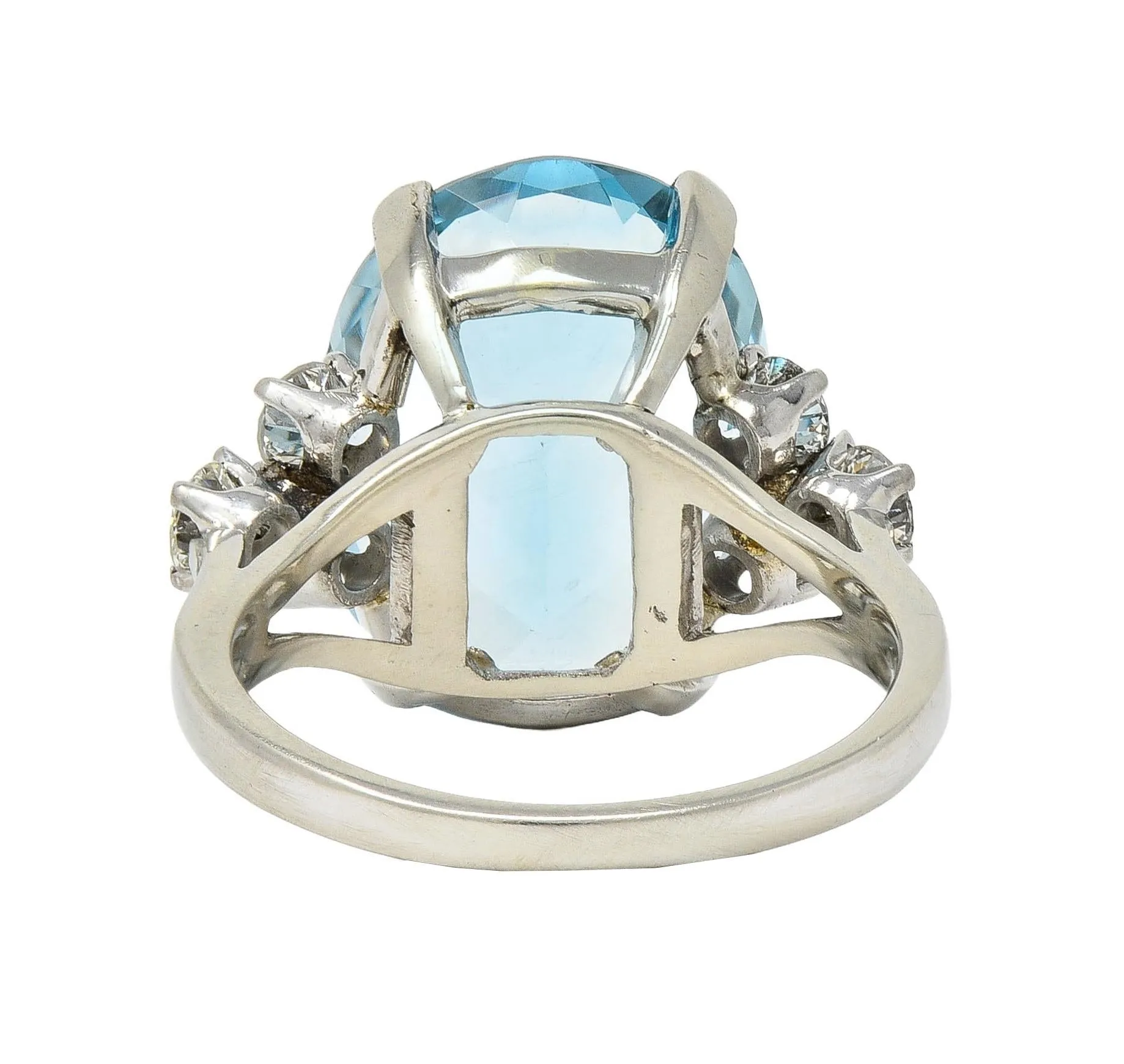 Mid-Century 10.59 CTW Aquamarine Diamond 14 Karat White Gold Vintage Cocktail Ring
