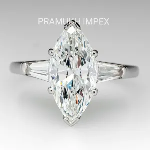 Mid Century Marquise Cut Moissanite Engagement Ring 14k White Gold vintage Ring, 3.24TDW Wedding Ring, Anniversary Ring