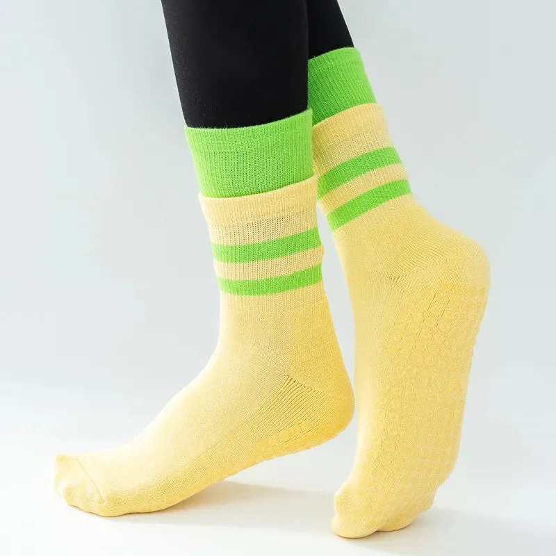 Mid-Tube Women's Yoga Socks - Non-Slip Breathable Pilates Sports Socks, Ladies Cotton Fitness Dance Ballet Indoor Floor Socks
