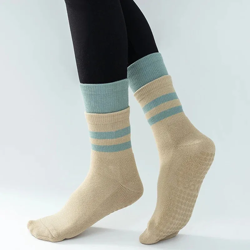 Mid-Tube Women's Yoga Socks - Non-Slip Breathable Pilates Sports Socks, Ladies Cotton Fitness Dance Ballet Indoor Floor Socks