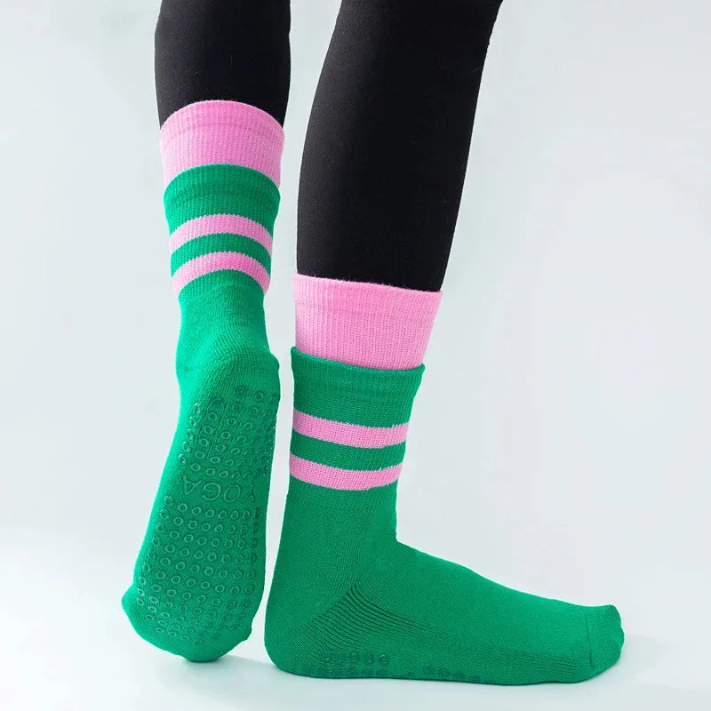 Mid-Tube Women's Yoga Socks - Non-Slip Breathable Pilates Sports Socks, Ladies Cotton Fitness Dance Ballet Indoor Floor Socks