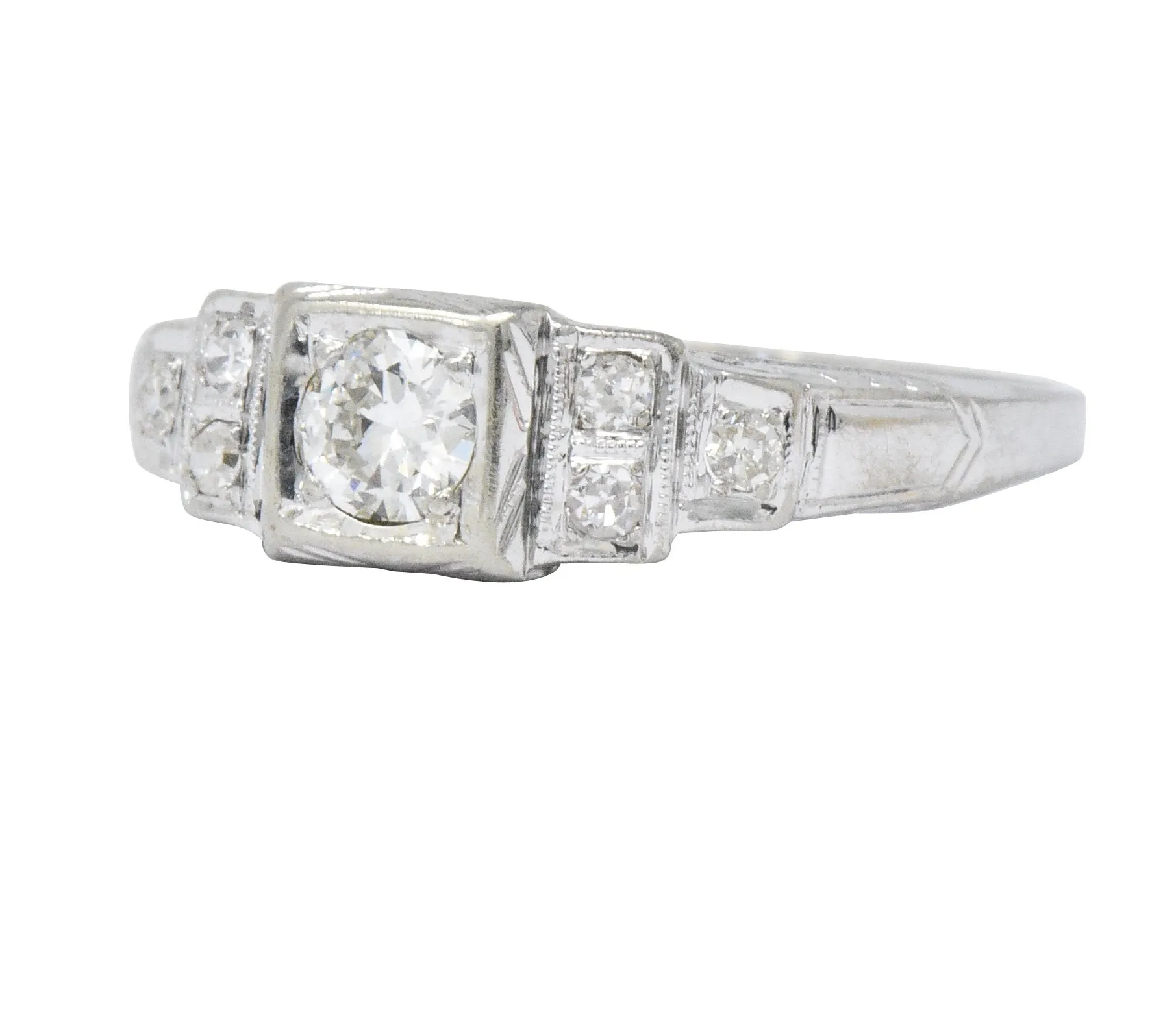 MK Edwardian Diamond 18 Karat White Gold Antique Engagement Ring