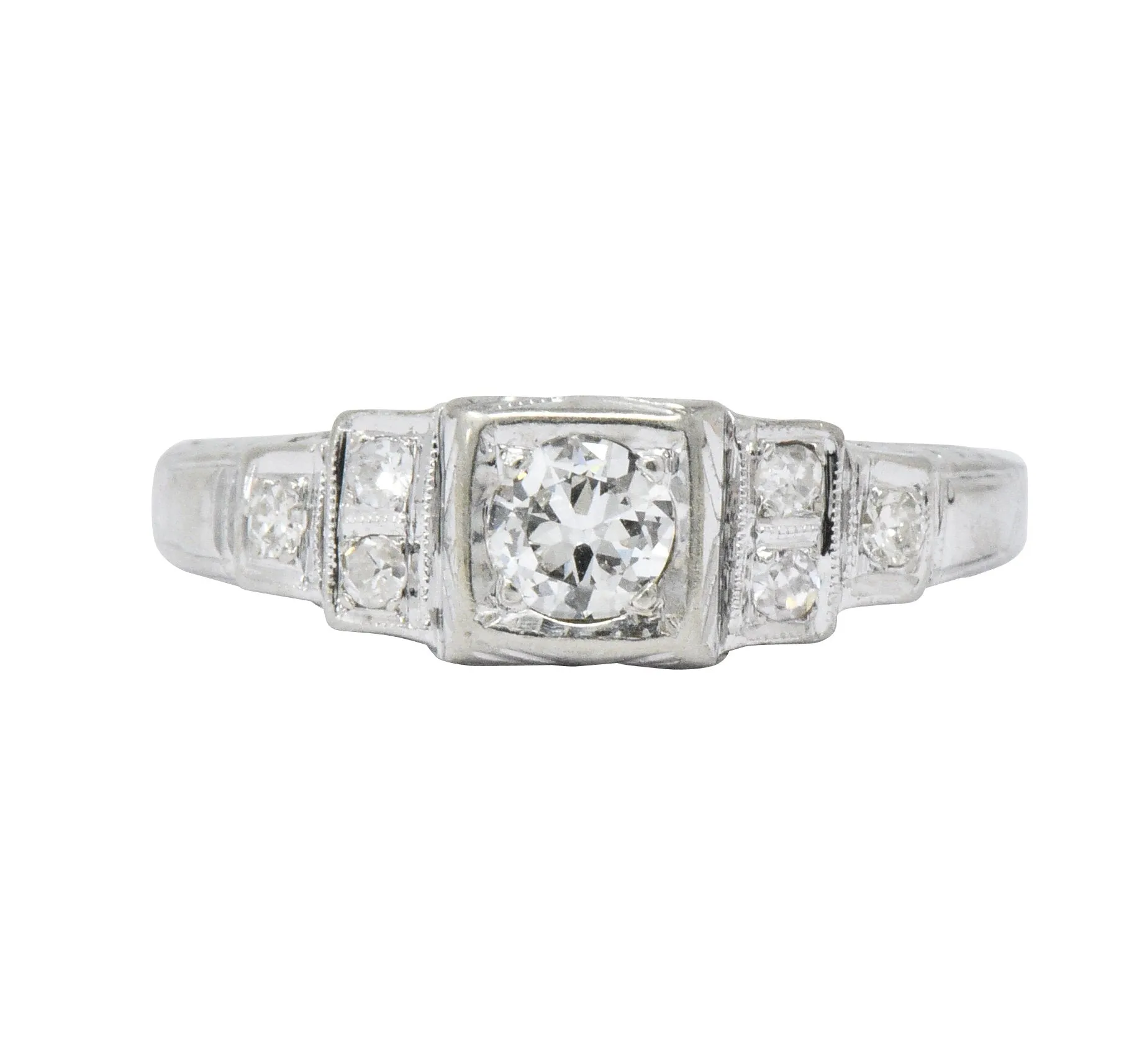 MK Edwardian Diamond 18 Karat White Gold Antique Engagement Ring