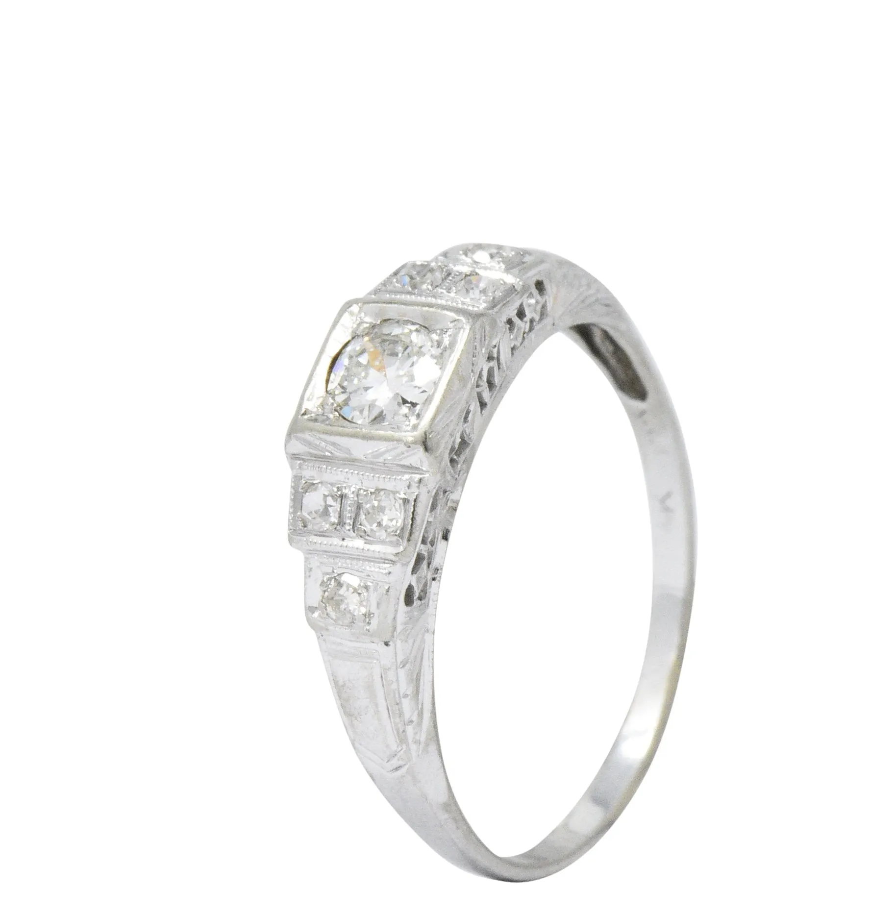 MK Edwardian Diamond 18 Karat White Gold Antique Engagement Ring