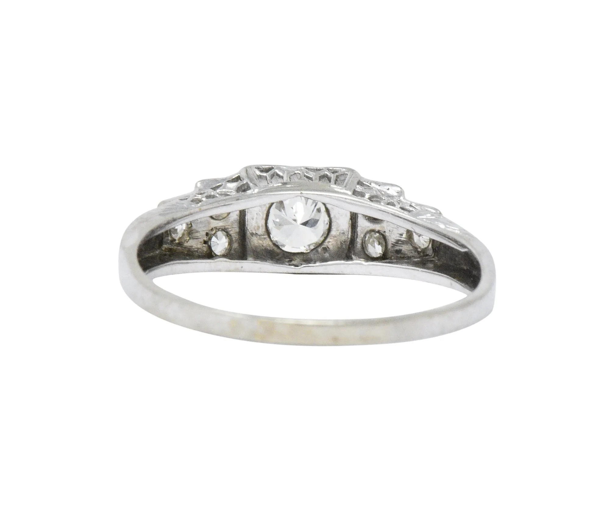 MK Edwardian Diamond 18 Karat White Gold Antique Engagement Ring
