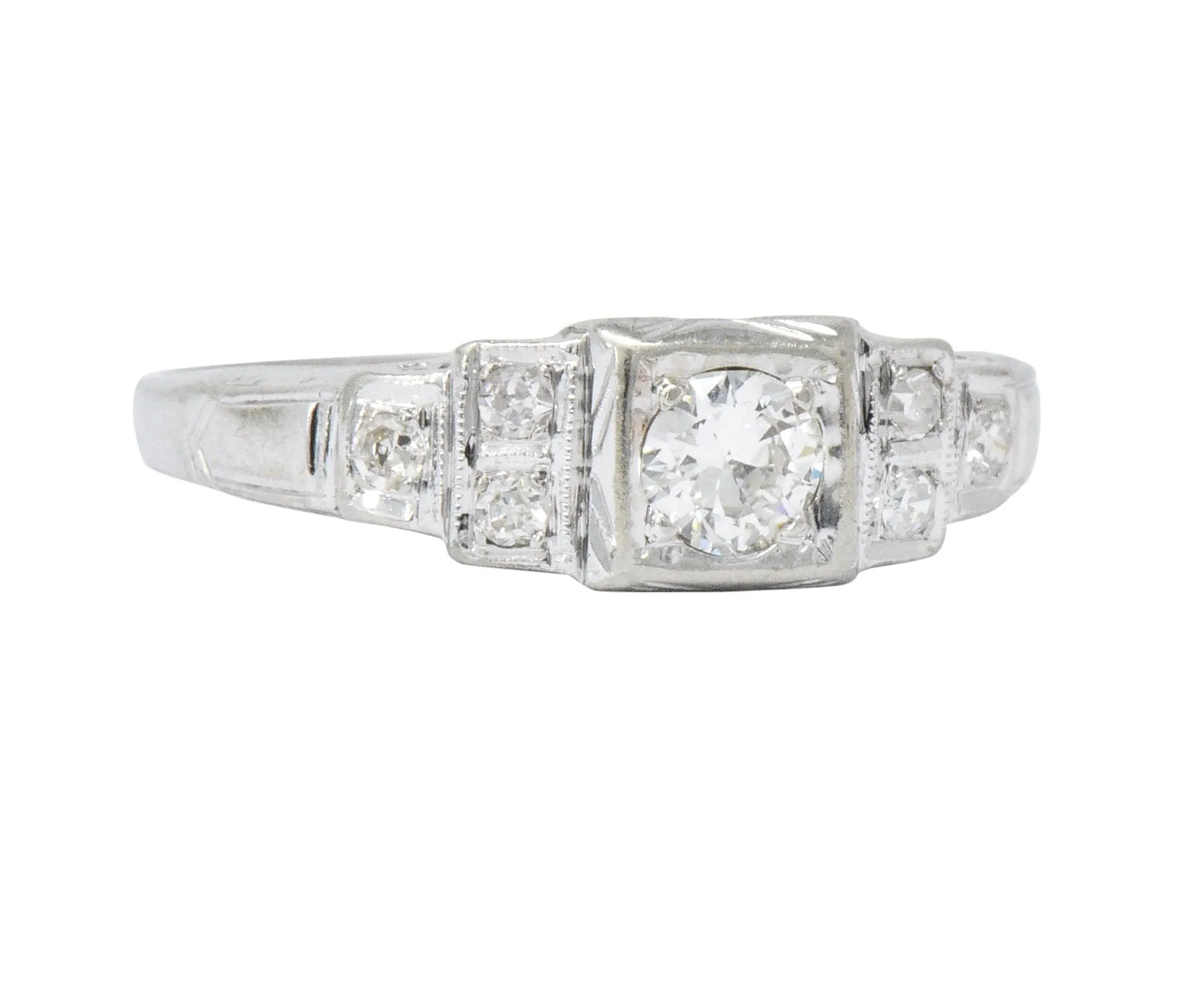 MK Edwardian Diamond 18 Karat White Gold Antique Engagement Ring