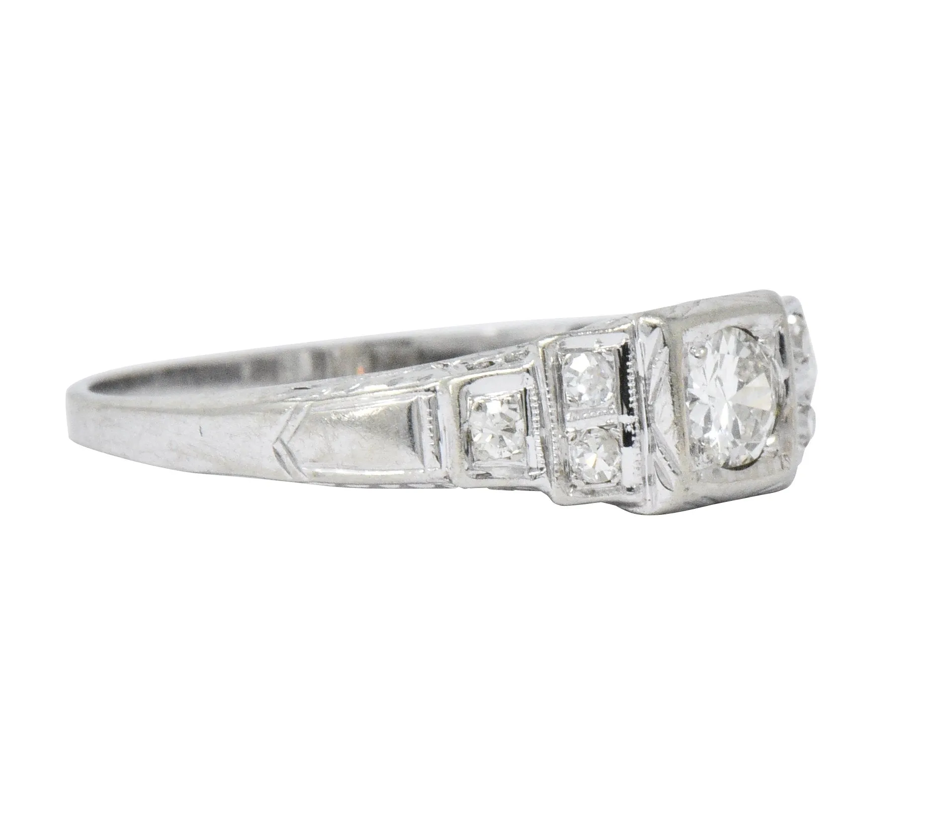 MK Edwardian Diamond 18 Karat White Gold Antique Engagement Ring