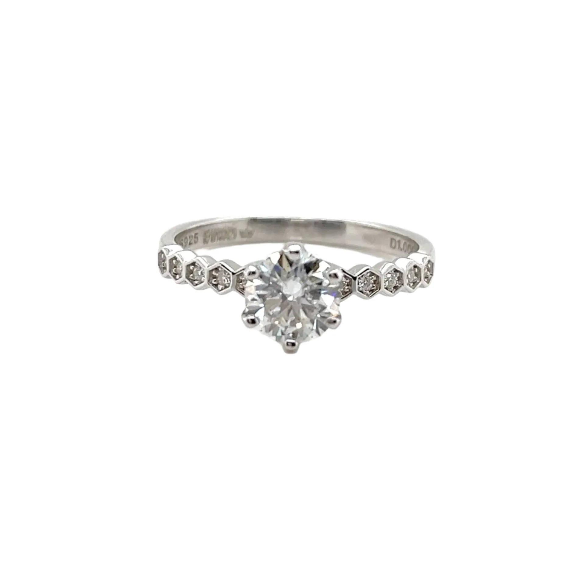 Modern Solitaire Lab-Created Moissanite Engagement Ring in Sterling Silver - M100429