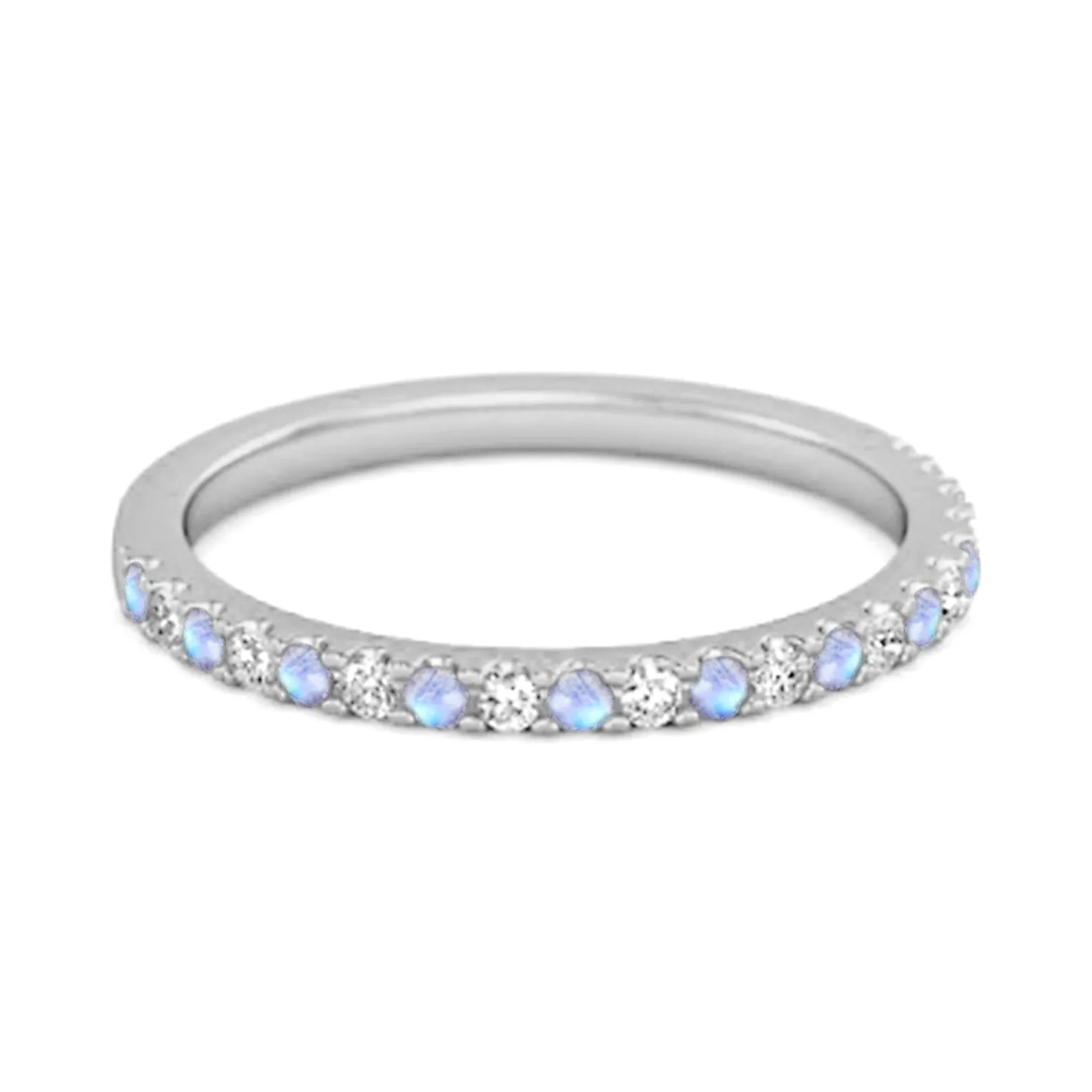 Moonstone Half Eternity Band 925 Sterling Silver Stackable Ring