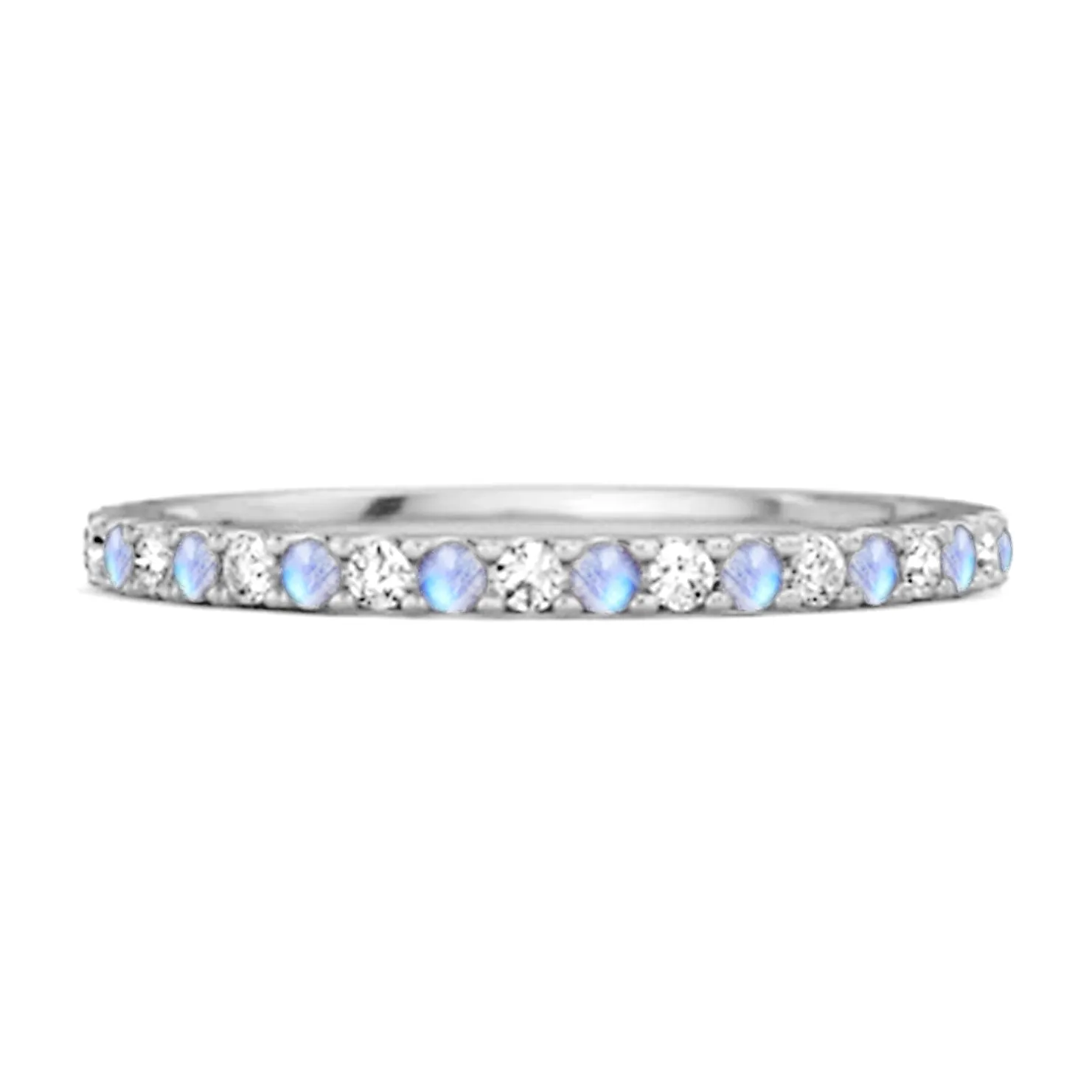 Moonstone Half Eternity Band 925 Sterling Silver Stackable Ring