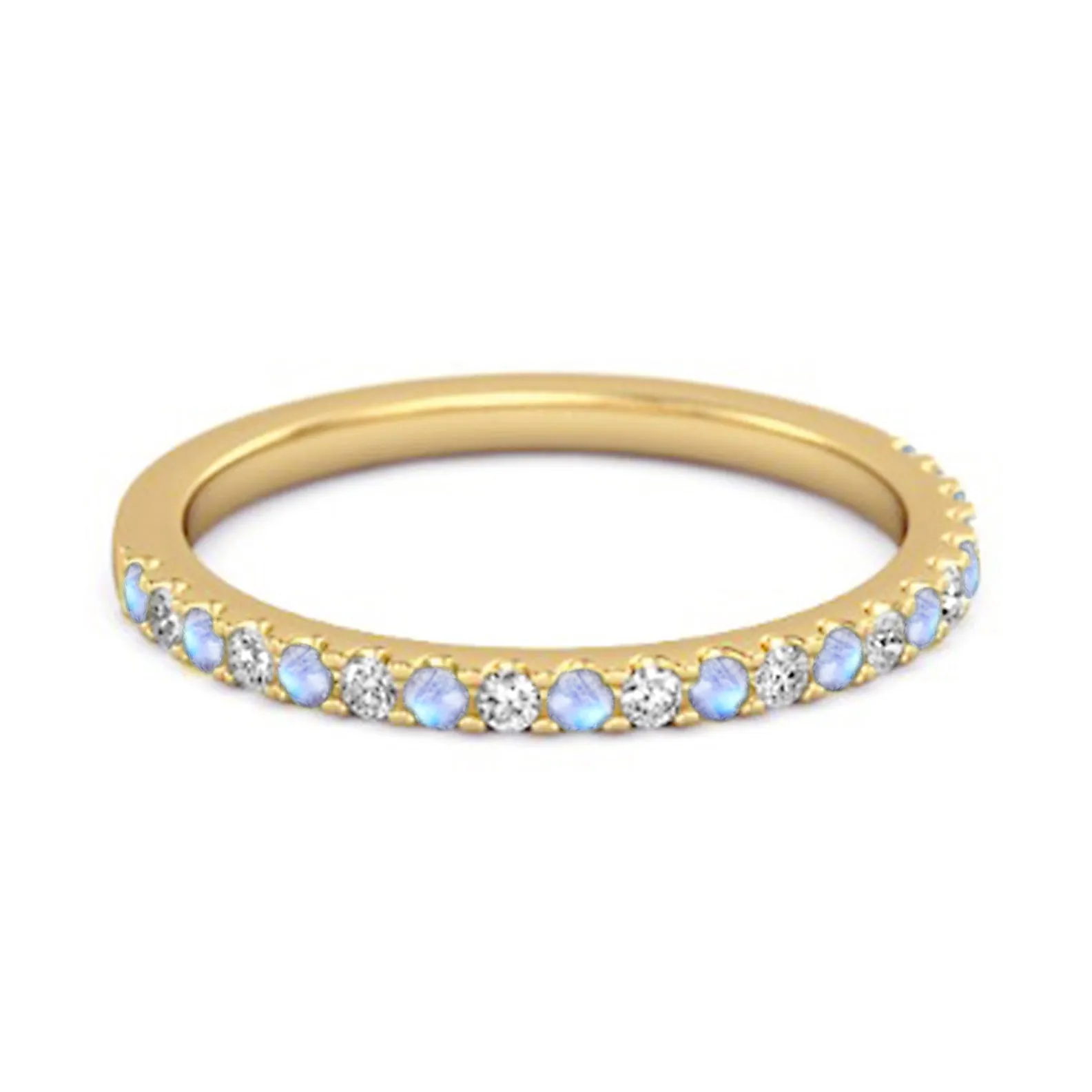 Moonstone Half Eternity Band 925 Sterling Silver Stackable Ring