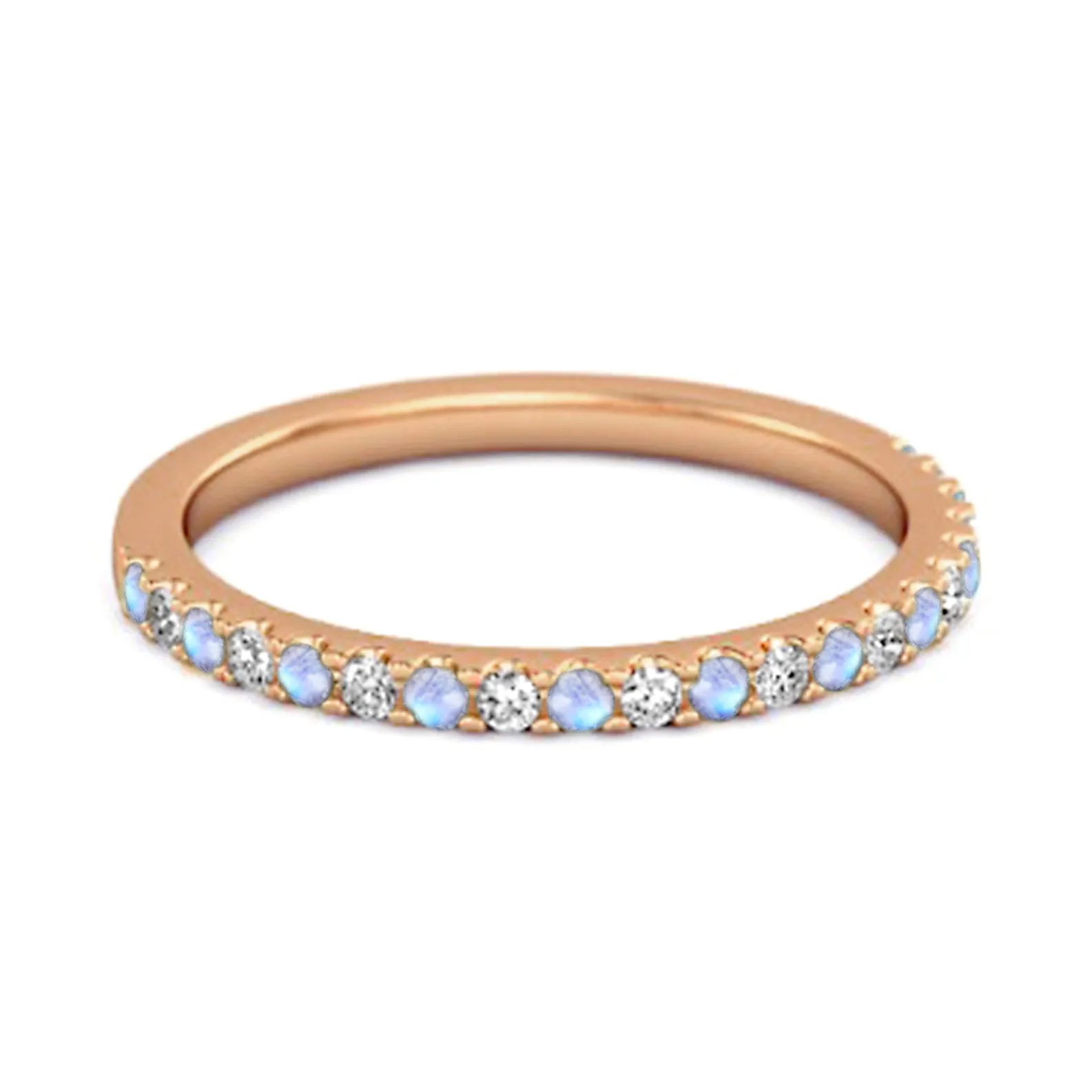 Moonstone Half Eternity Band 925 Sterling Silver Stackable Ring