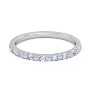 Moonstone Half Eternity Band 925 Sterling Silver Stackable Ring
