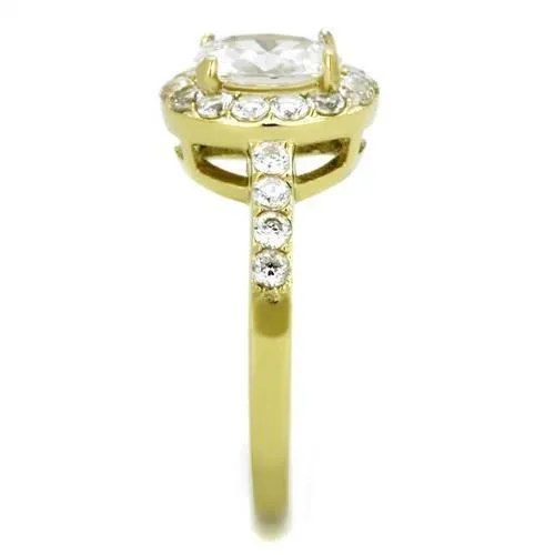 MT 1091 - IP Gold(Ion Plating) Stainless Steel Ring with High Grade Oval Crystals in Clear - April