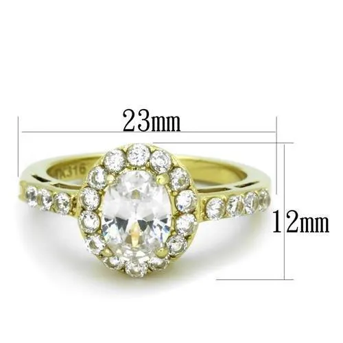 MT 1091 - IP Gold(Ion Plating) Stainless Steel Ring with High Grade Oval Crystals in Clear - April