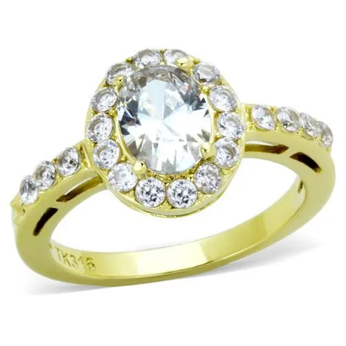 MT 1091 - IP Gold(Ion Plating) Stainless Steel Ring with High Grade Oval Crystals in Clear - April